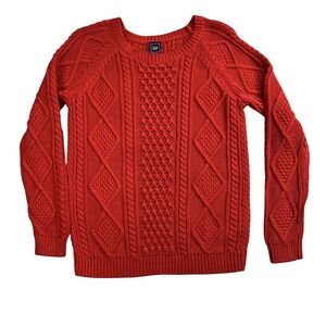 Gap Chunky Cable Knit Sweater Womens Small Red 100% Cotton Crewneck